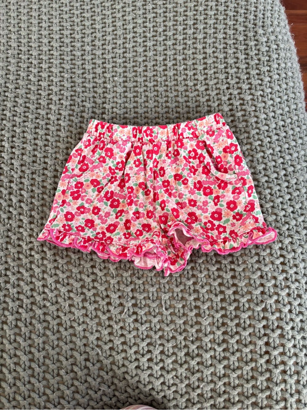 Wonder Nation Girls 3T Cotton Blend Floral Shorts Ruffle Red Pink Green